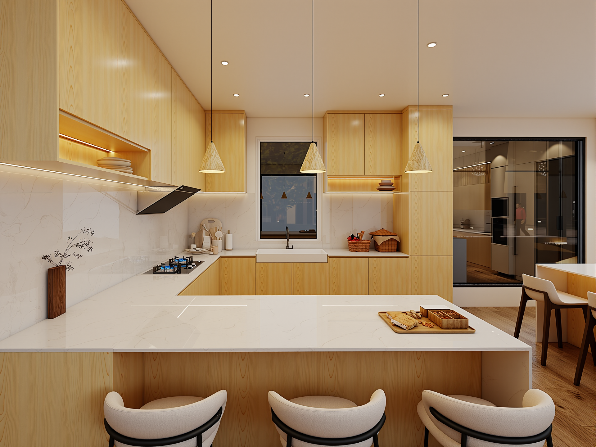 Nobila Series soft minimalist kitchen cabinet with warm natural tones by OD Carpenter Malaysia