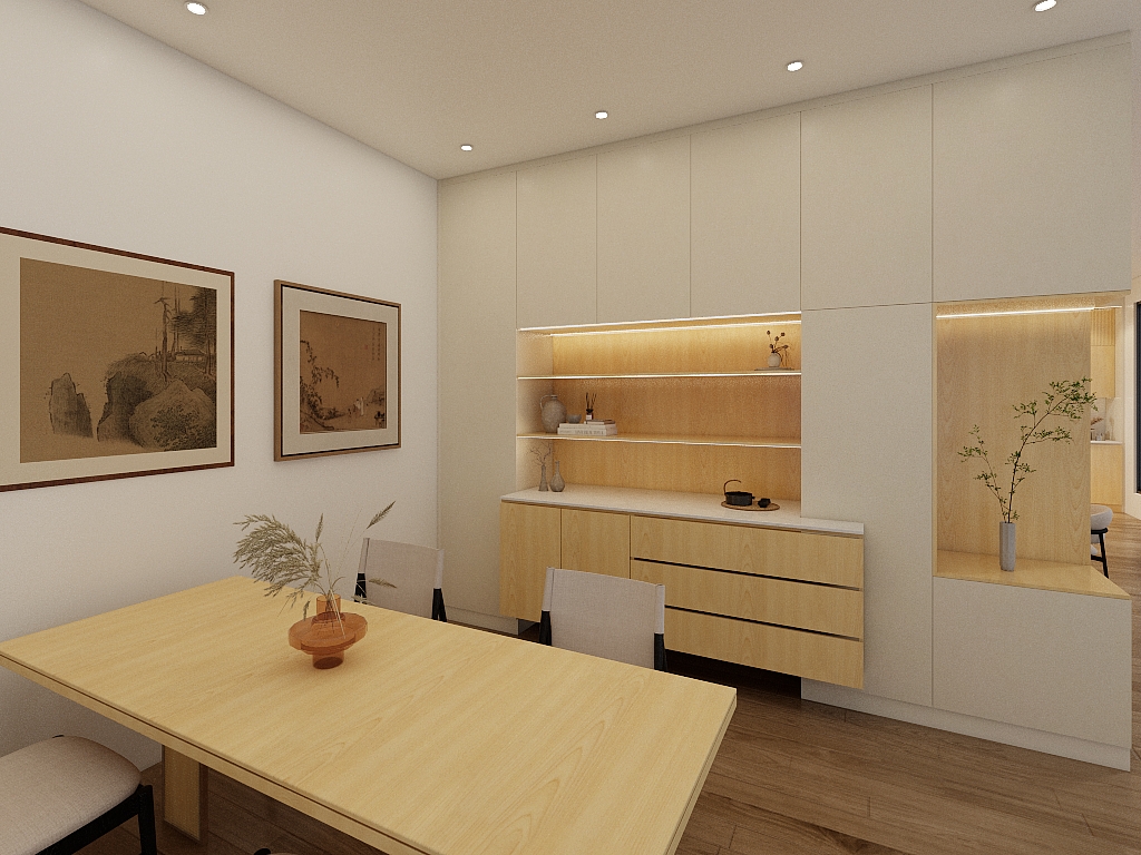 Nobila Series contemporary kitchen cabinet with calm minimalist living design by OD Carpenter Malaysia