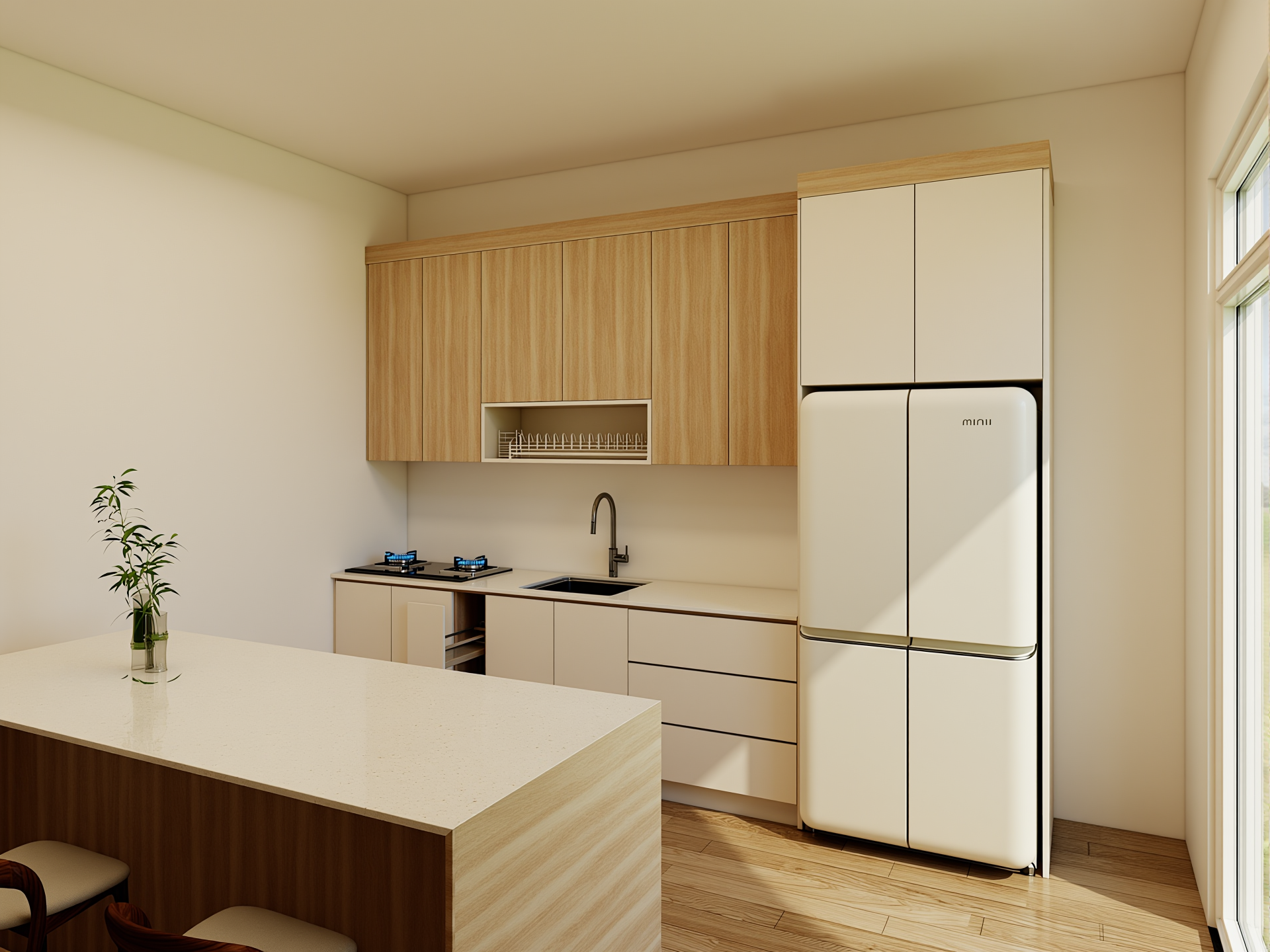 OD Melamine Absolute Kitchen Package 10ft kitchen cabinet with quartz countertop and tall unit by OD Carpenter Malaysia